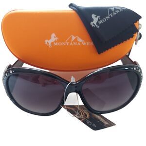 Montana West Womens Sunglasses Skull Concho Rhinestones Black Bling